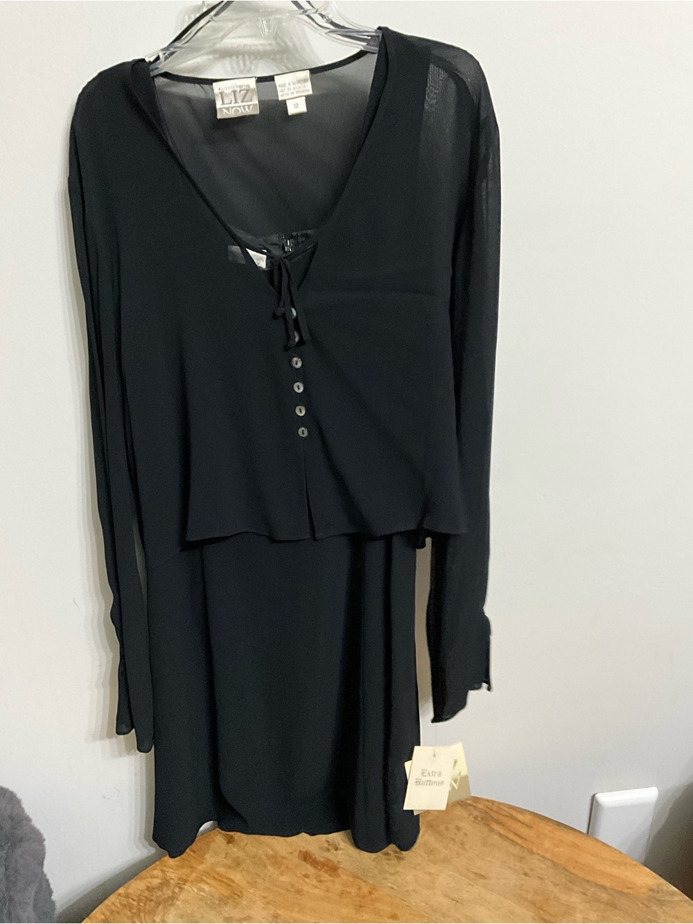 Liz Claiborne Black Long Sleeve Tie-Neck Dress